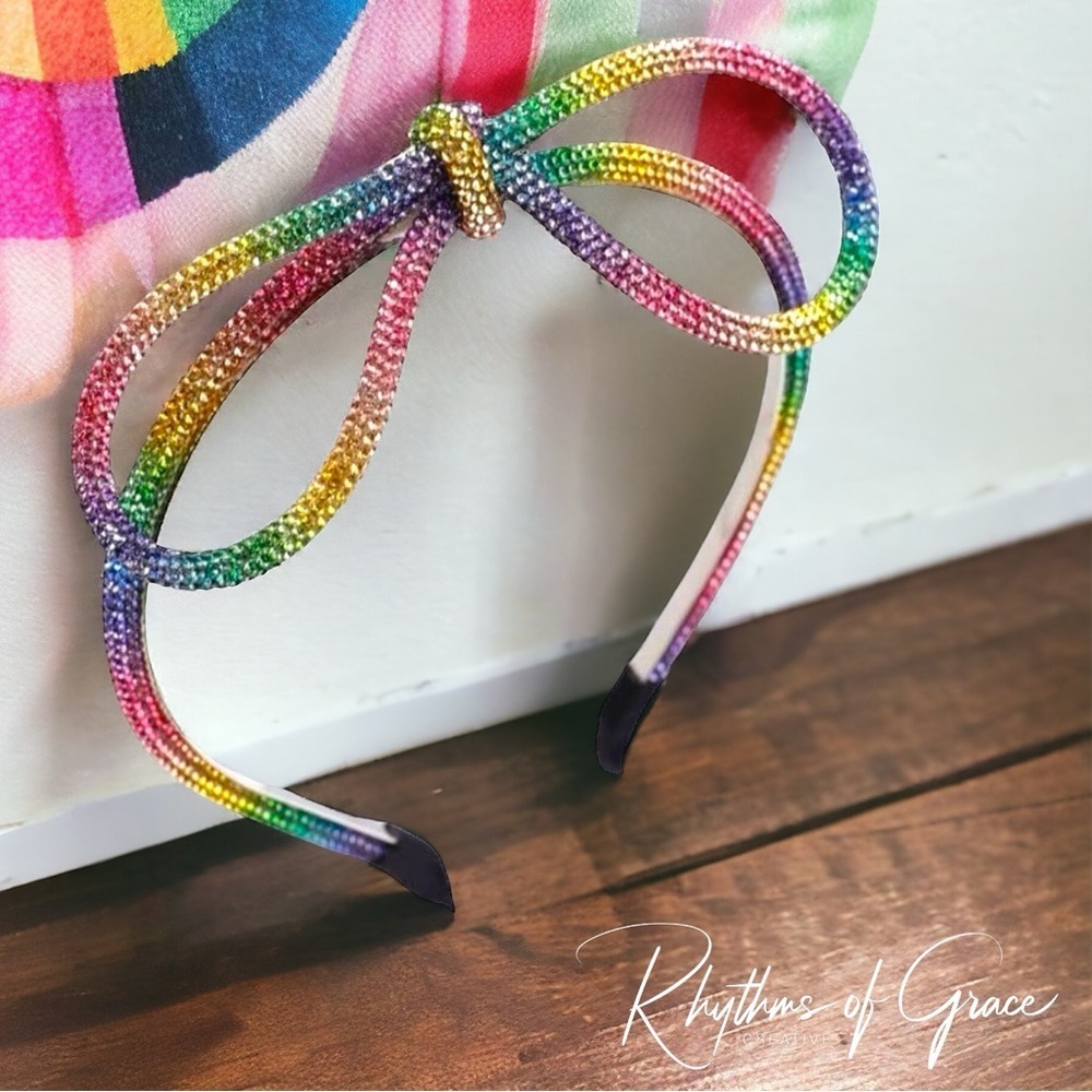 Rainbow Rhinestone Bow Headband - Sparkling Accessory, Pride Headband, NEW